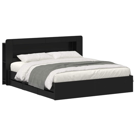 Bed Frame with Storage Black 200 x 200 cm Engineered Wood