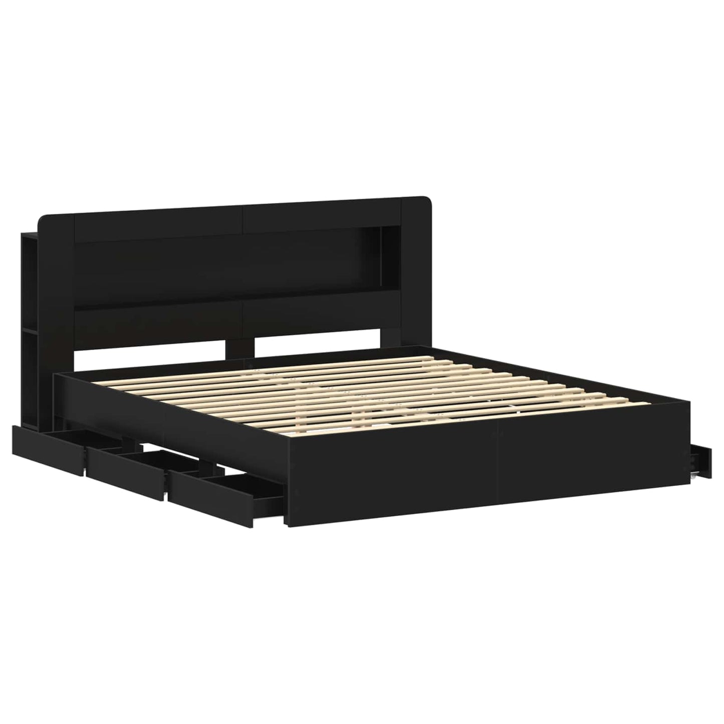 Bed Frame with Storage Black 200 x 200 cm Engineered Wood