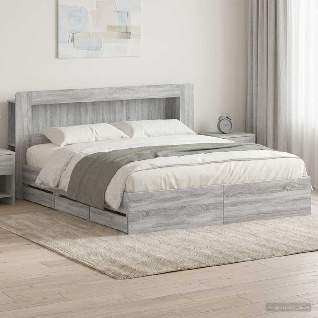 Bed Frame with Storage Grey Sonoma 200 x 200 cm Engineered Wood