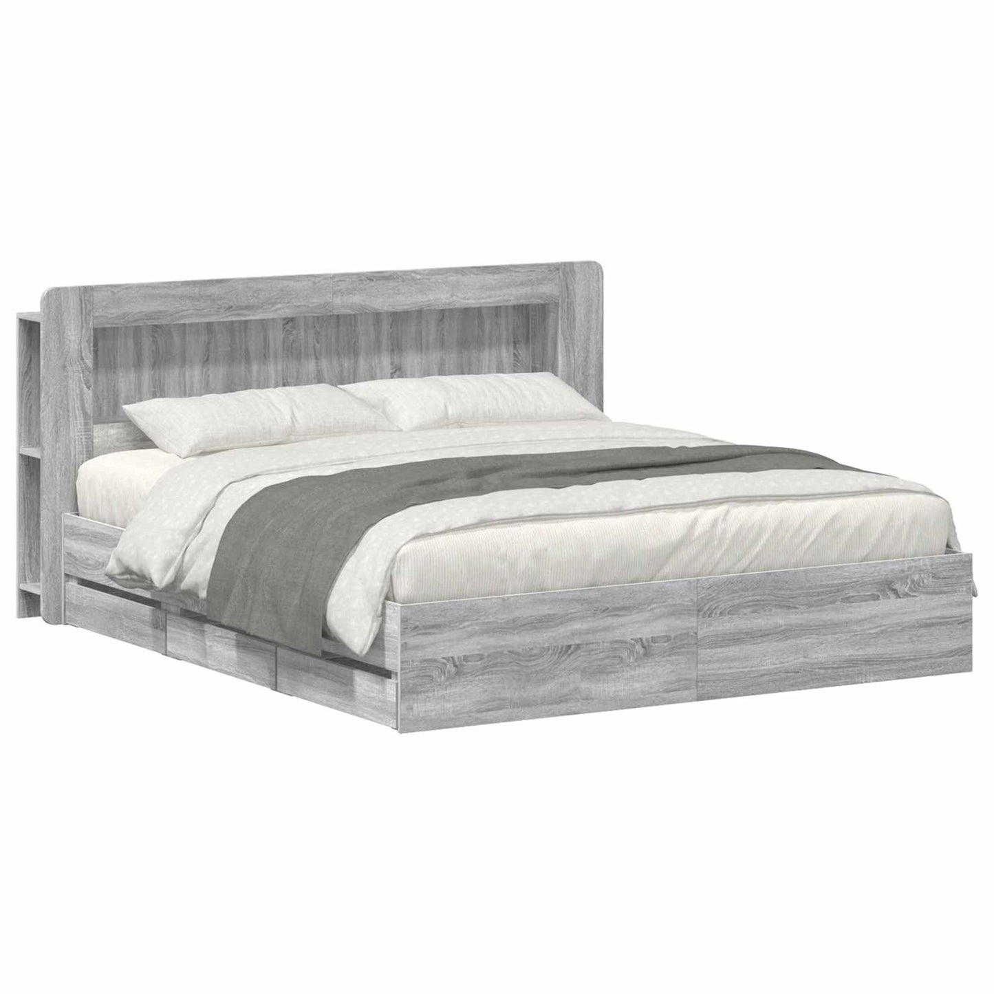 Bed Frame with Storage and Headboard Grey Sonoma 200 x 200 cm