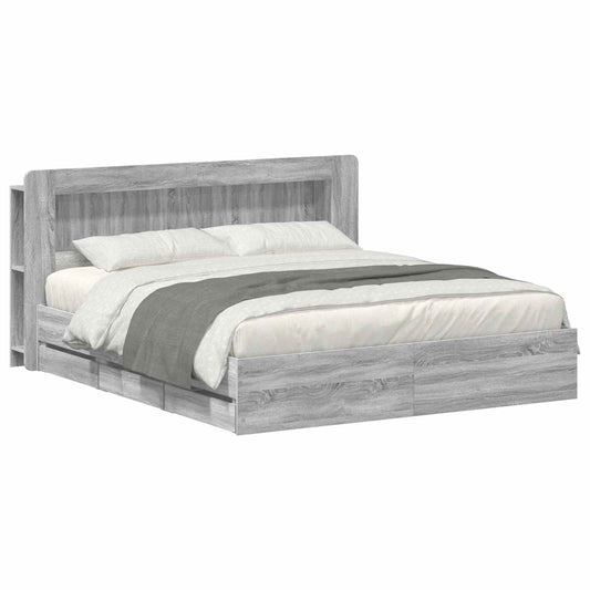 Bed Frame with Storage and Headboard Grey Sonoma 200 x 200 cm