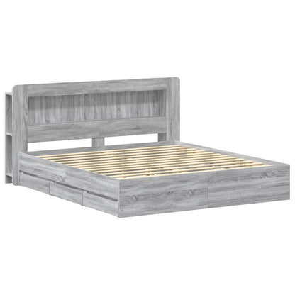 Bed Frame with Storage and Headboard Grey Sonoma 200 x 200 cm