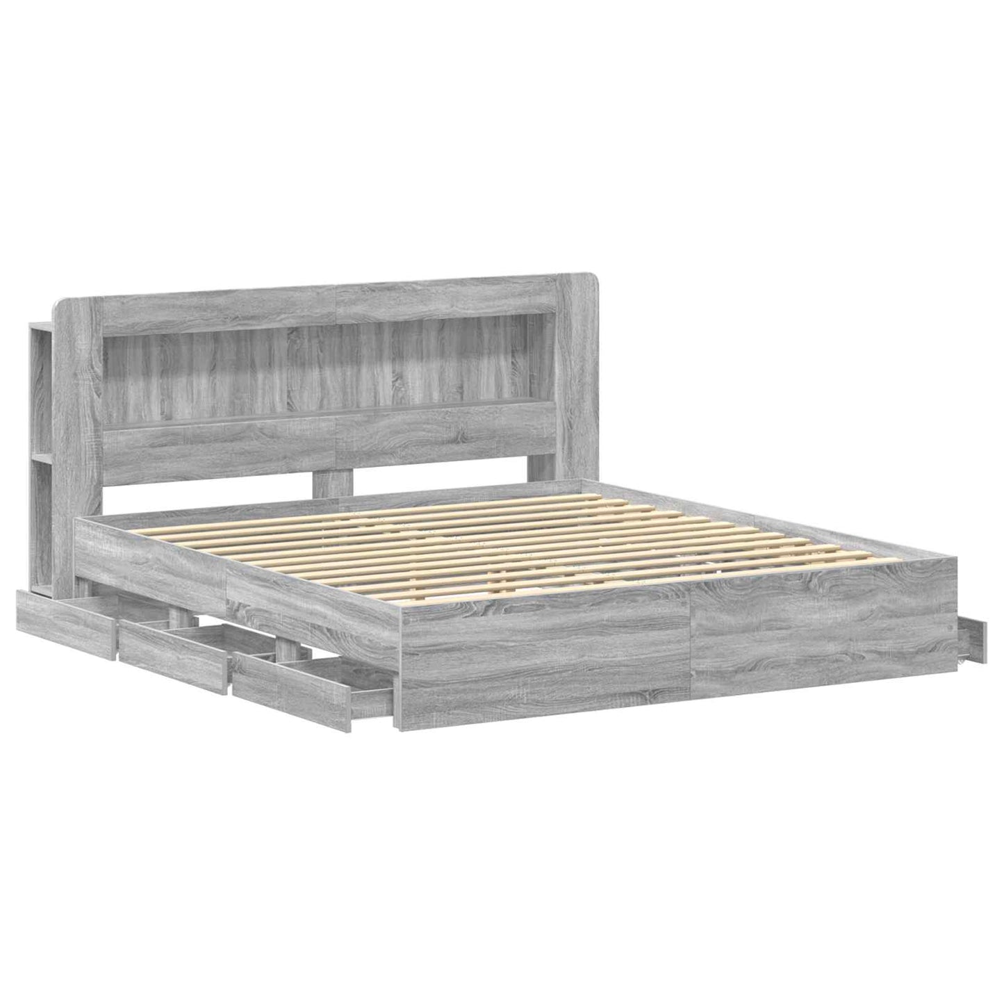 Bed Frame with Storage and Headboard Grey Sonoma 200 x 200 cm
