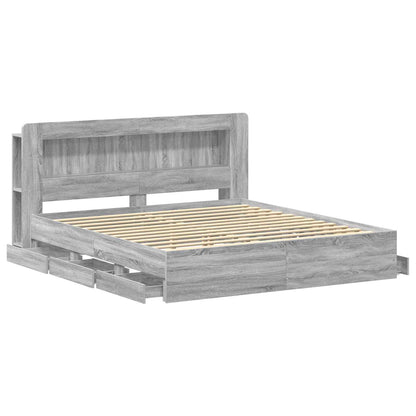 Bed Frame with Storage and Headboard Grey Sonoma 200 x 200 cm