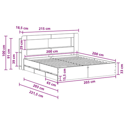 Bed Frame with Storage and Headboard Grey Sonoma 200 x 200 cm
