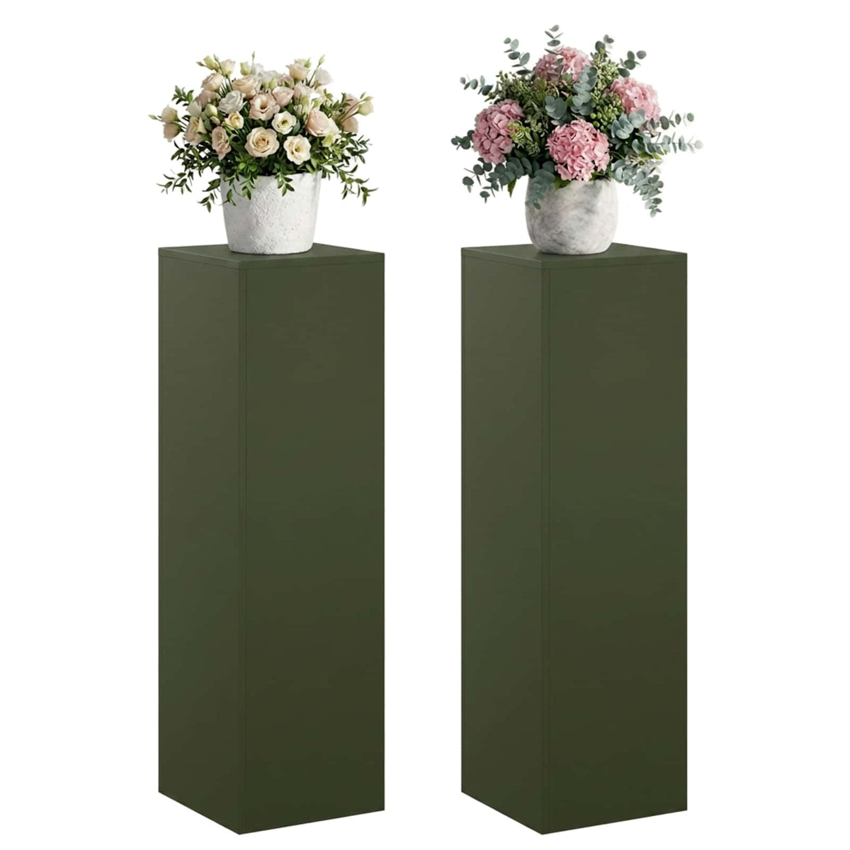 Plant Stand 2 pcs Olive Green 30 x 30 x 100 cm Steel