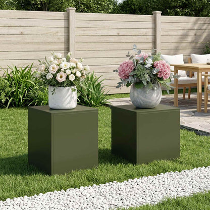 Plant Stand 2 pcs Olive Green 40 x 40 x 40 cm Steel