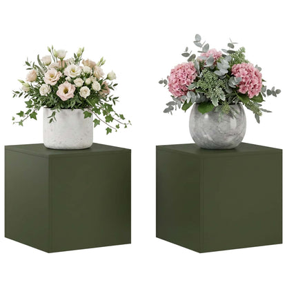 Plant Stand 2 pcs Olive Green 40 x 40 x 40 cm Steel