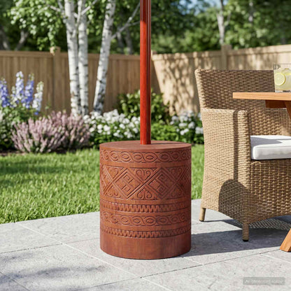 Parasol Base 21 kg Brown Solid Mahogany Wood Hand Carved