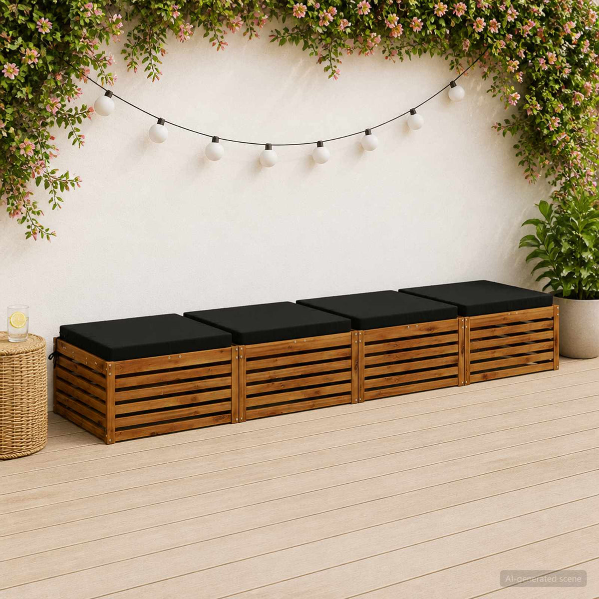 Seat Cushions SOEST 4 pcs 100% Polyester Black 80 x 80 x 7 cm