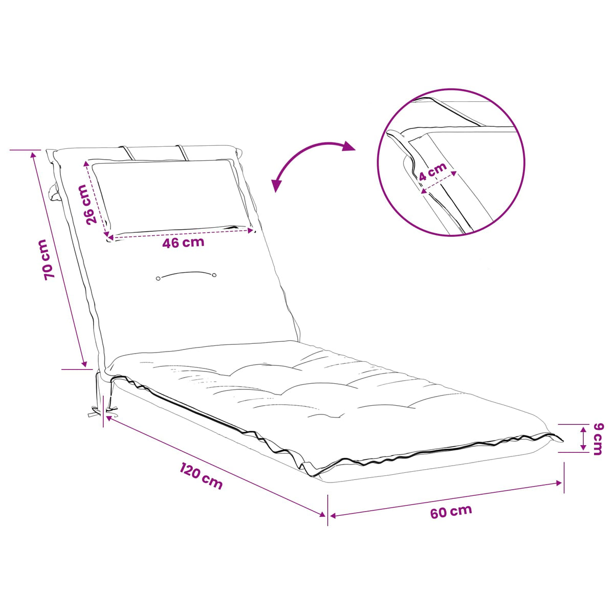 Sunlounger Cushion GEMERT 100% Polyester Blue 190 x 60 x 9 cm