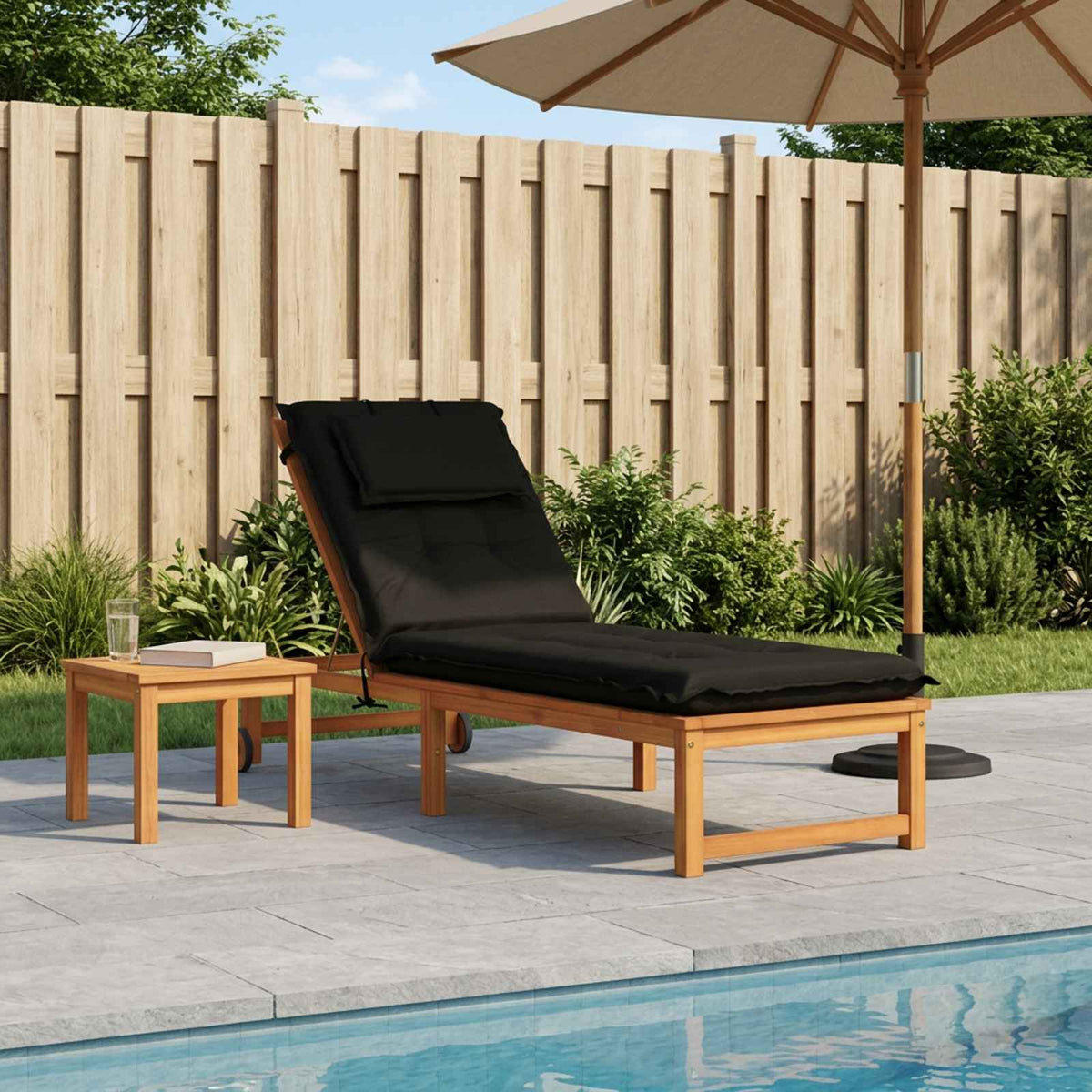 Sunlounger Cushion GEMERT 100% Polyester Black 190 x 60 x 9 cm