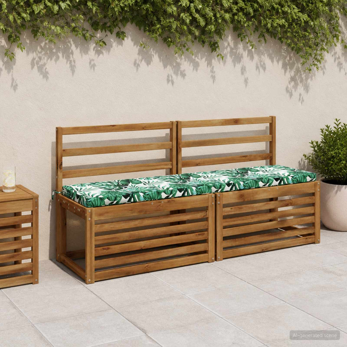 2-Piece Bench Cushions SOEST 2 pcs 100% Polyester Leaf Pattern