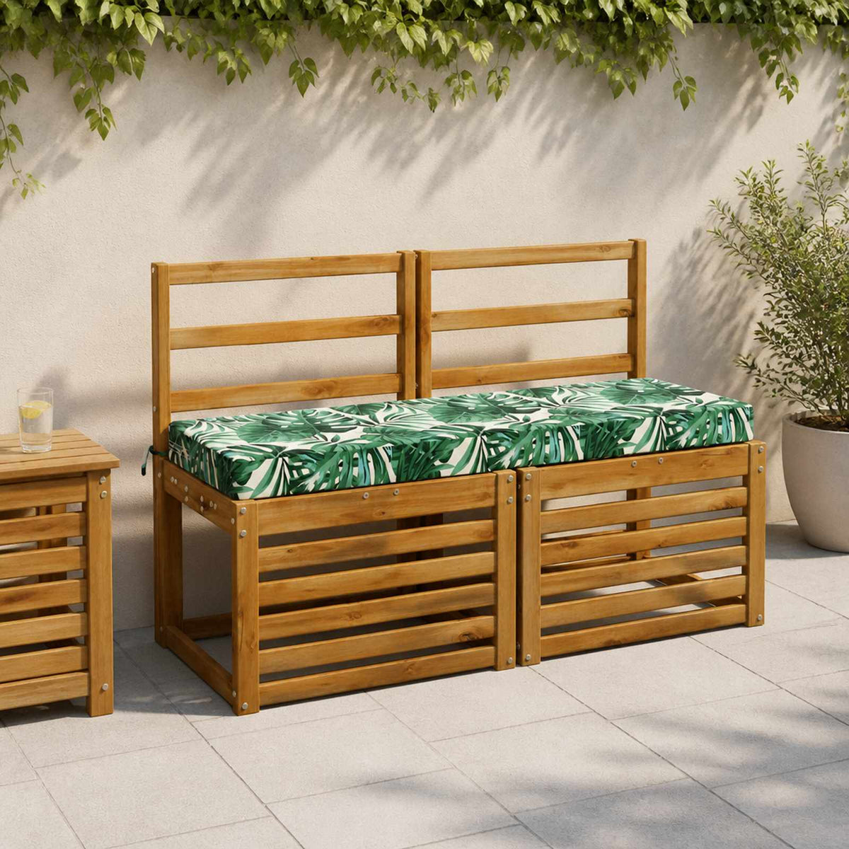 Bench Cushions SOEST 2 pcs 100% Polyester Leaf Pattern