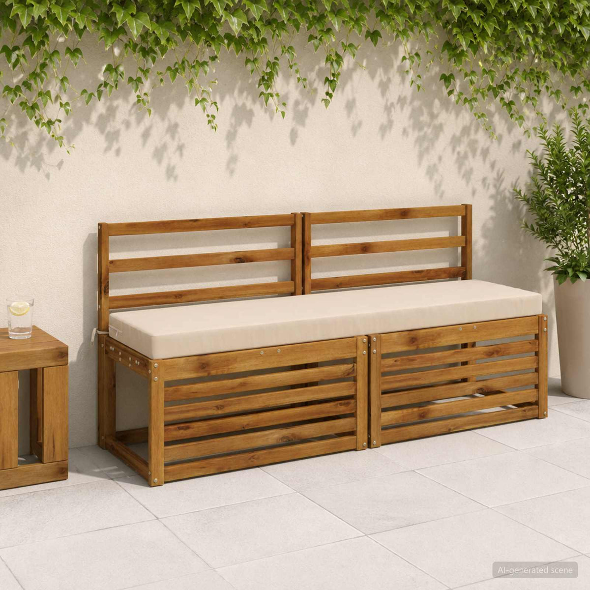 2-Piece Bench Cushions SOEST 100% Polyester Cream