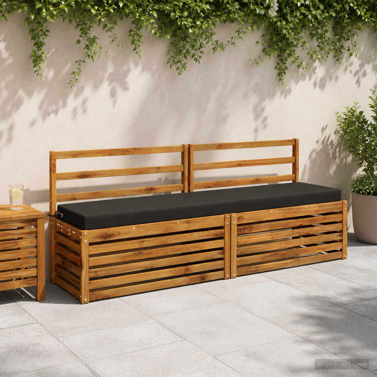 Bench Cushion SOEST 100% Polyester Black 170 x 40 x 8 cm