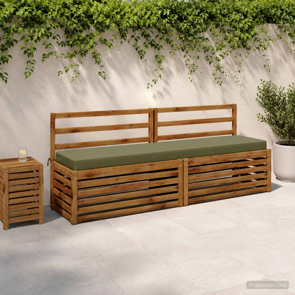 Bench Cushion SOEST 100% Polyester Olive Green 200 x 40 x 8 cm