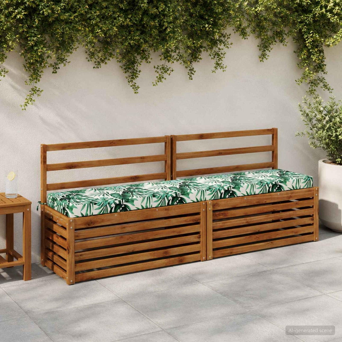 Bench Cushion SOEST 100% Polyester Leaf Pattern 200 x 40 x 8 cm