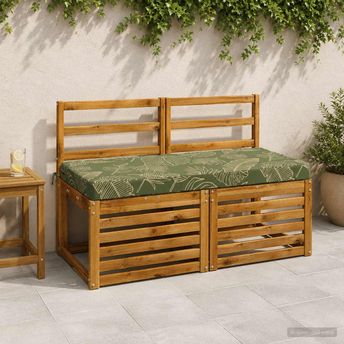 Bench Cushion SOEST 100% Polyester Leaf Design 120 x 50 x 8 cm