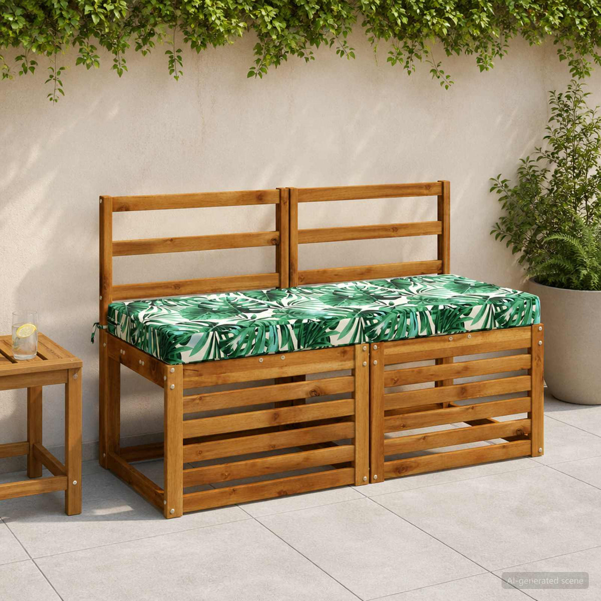 Bench Cushions SOEST 2 pcs 100% Polyester Leaf Pattern