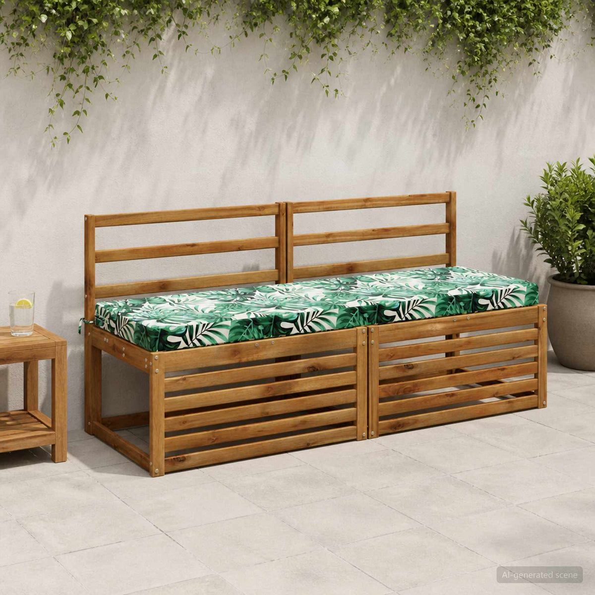 Bench Cushions SOEST 2 pcs 100% Polyester Leaf Pattern