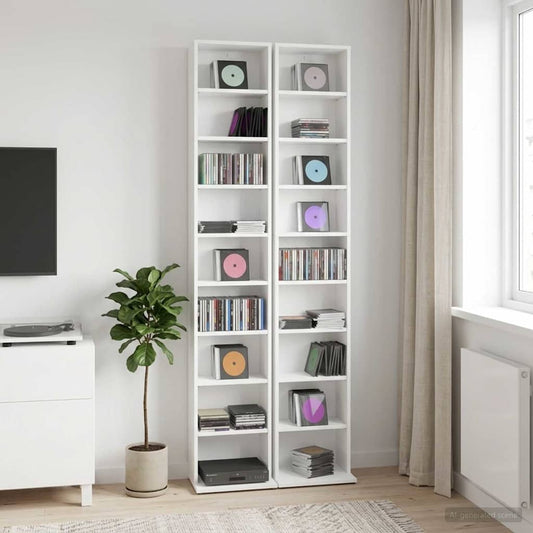 CD Cabinet 2 pcs White 33 x 23.5 x 175 cm Engineered Wood