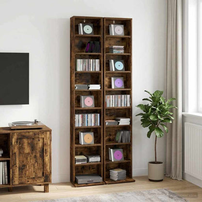 CD Cabinet 2 pcs Smoked Oak 33 x 23.5 x 175 cm Engineered Wood