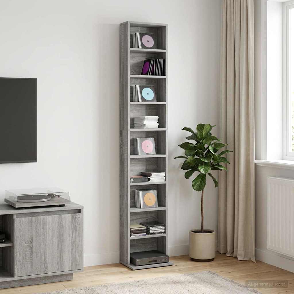 CD Cabinet Grey Sonoma 33 x 23.5 x 175 cm Engineered Wood