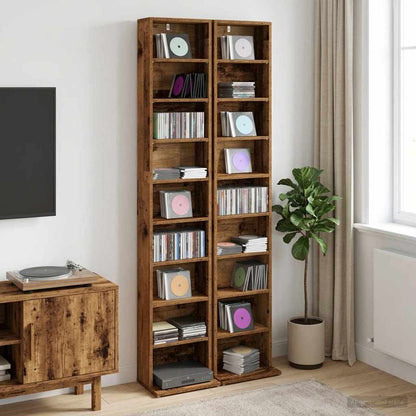 CD Cabinet 2 pcs Old Wood 33 x 23.5 x 175 cm Engineered Wood