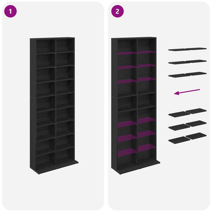 CD Cabinet Black Oak 65 x 23.5 x 175 cm Engineered Wood