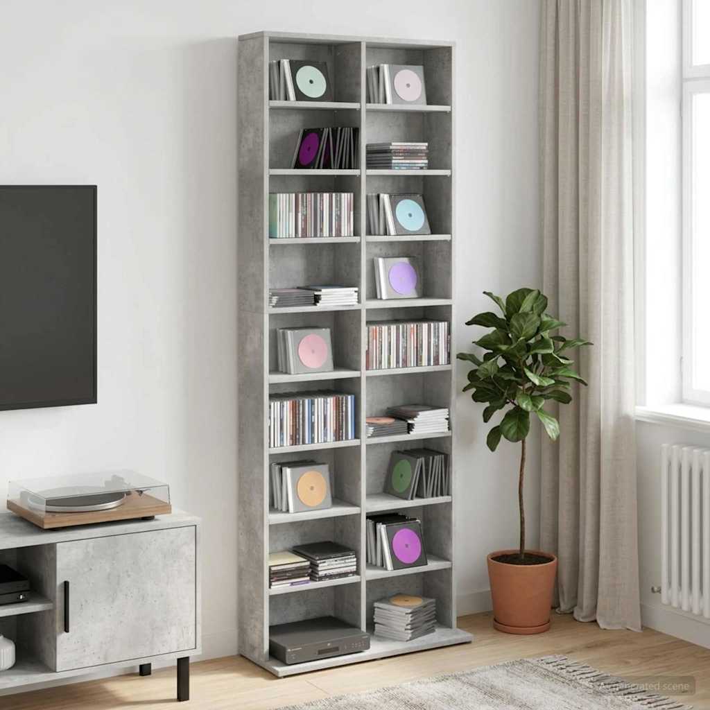 CD Cabinet Concrete Grey 65 x 23.5 x 175 cm Engineered Wood