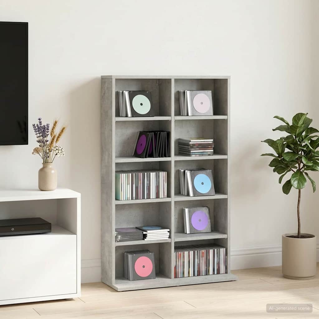 CD Cabinet Concrete Grey 65 x 23.5 x 97.5 cm Engineered Wood