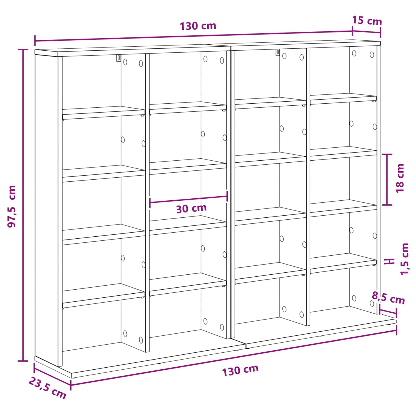 CD Cabinet 2 pcs Old Wood 65 x 23.5 x 97.5 cm Engineered Wood
