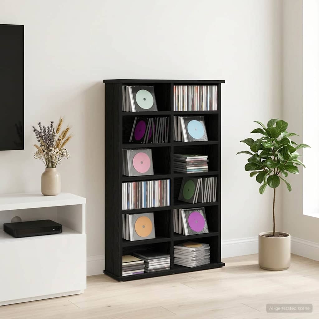 CD Cabinet Black Oak 60 x 17 x 92 cm Engineered Wood
