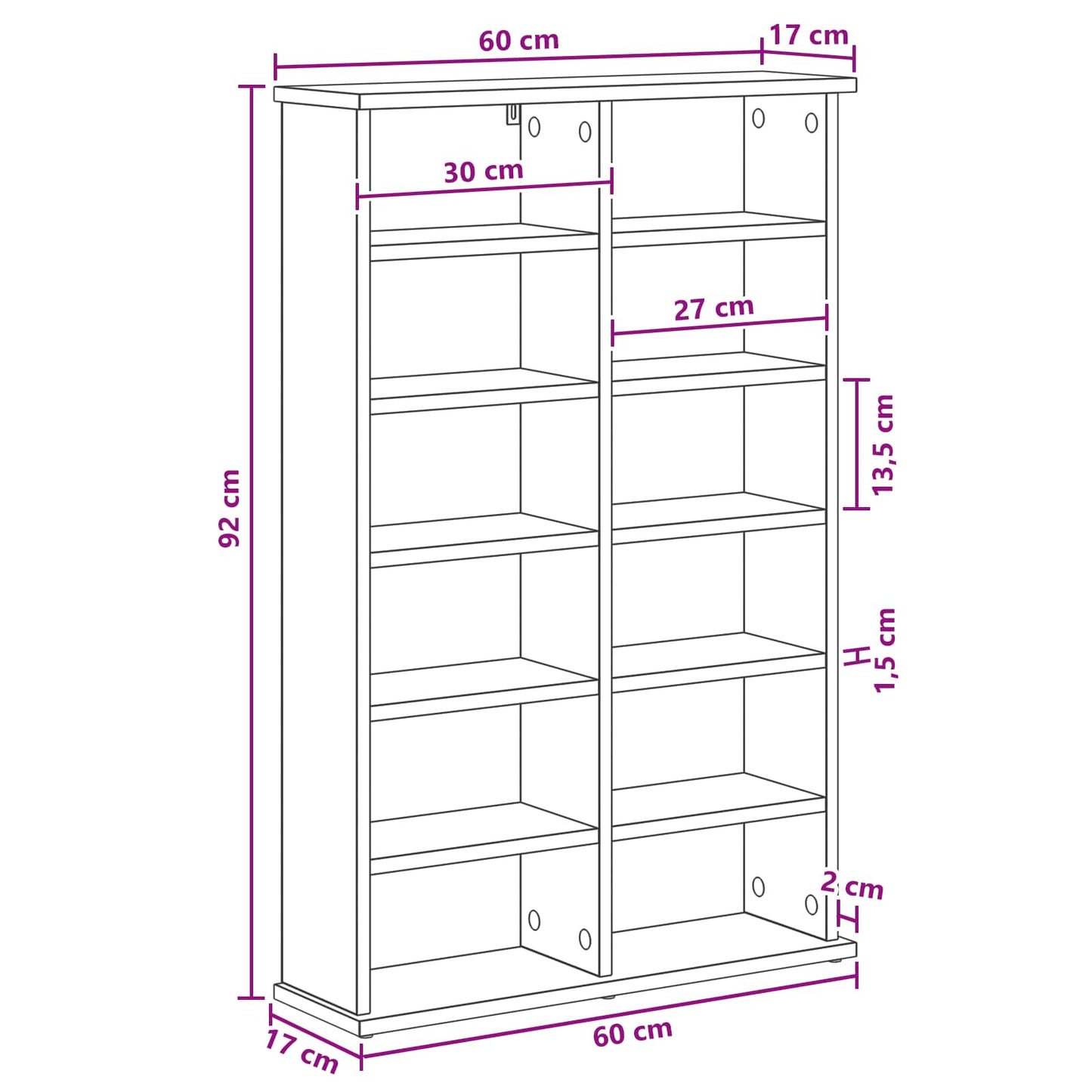 CD Cabinet Sonoma Oak 60 x 17 x 92 cm Engineered Wood