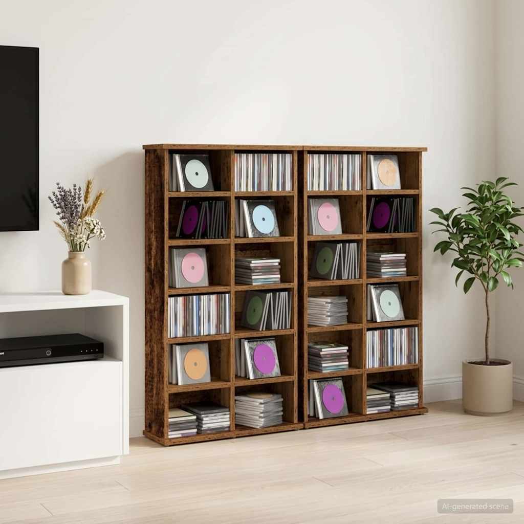 CD Cabinet 2 pcs Oak Wood 60 x 17 x 92 cm Engineered Wood
