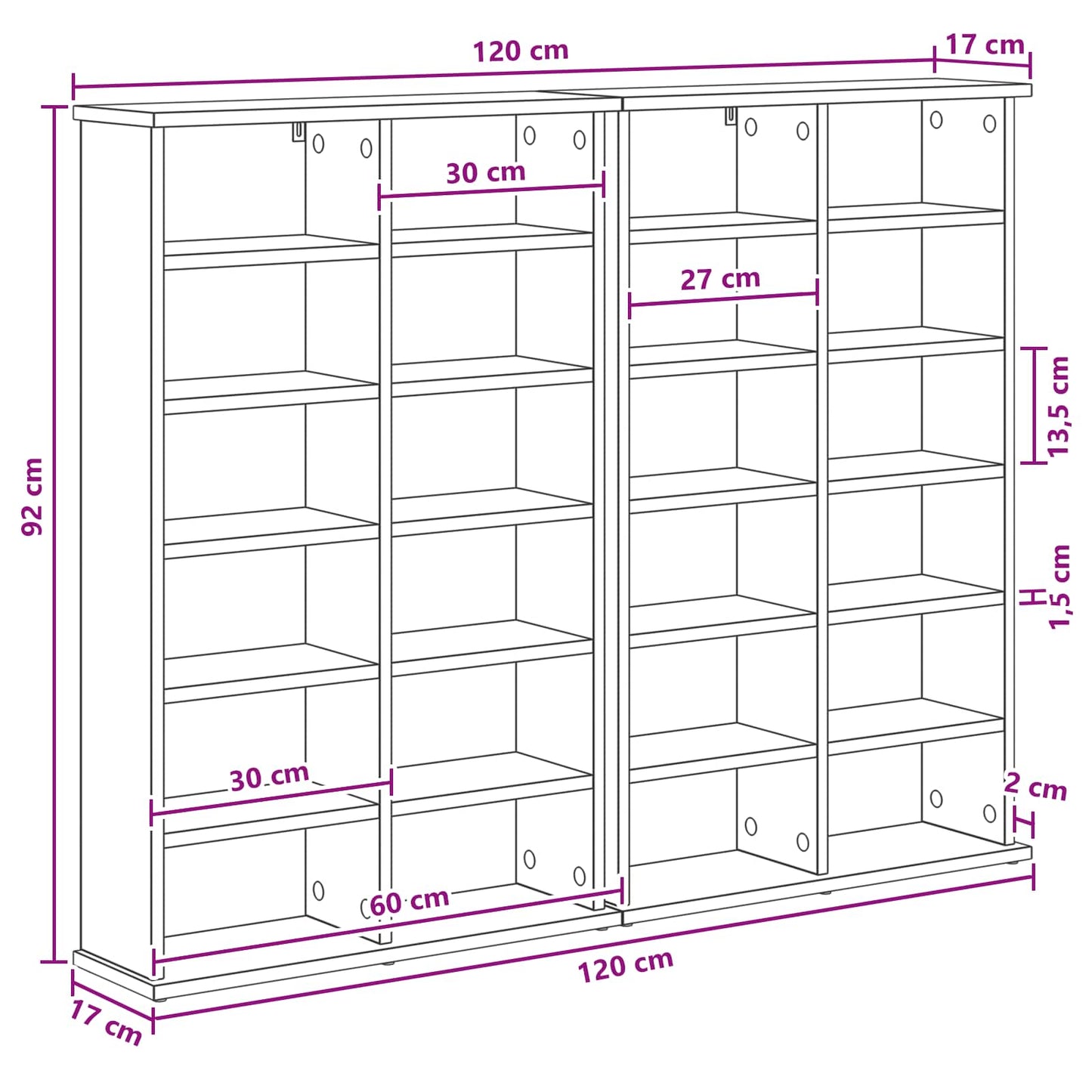 CD Cabinet 2 pcs Oak Wood 60 x 17 x 92 cm Engineered Wood