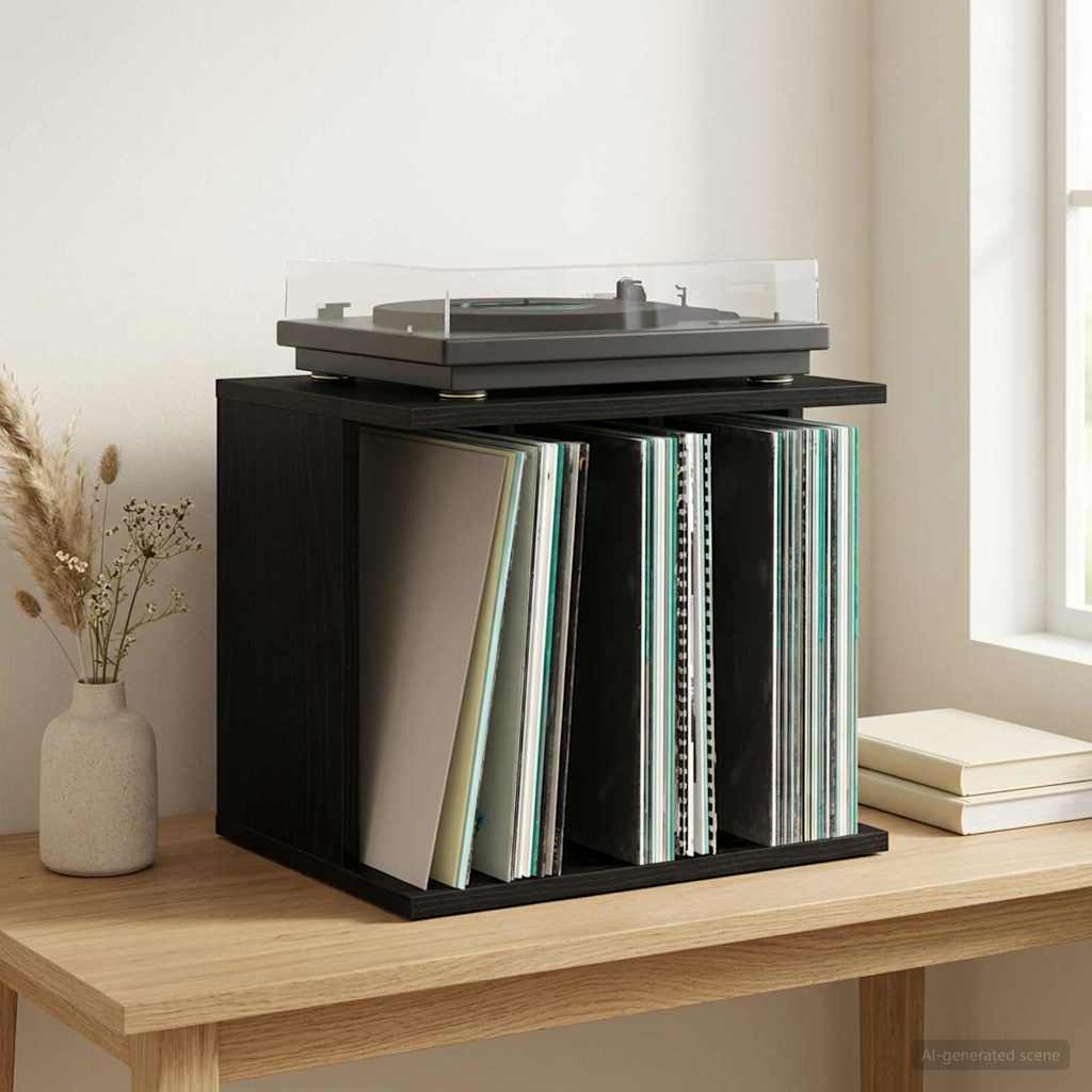 Vinyl Record Storage Black Oak 42 x 33 x 36 cm Engineered Wood