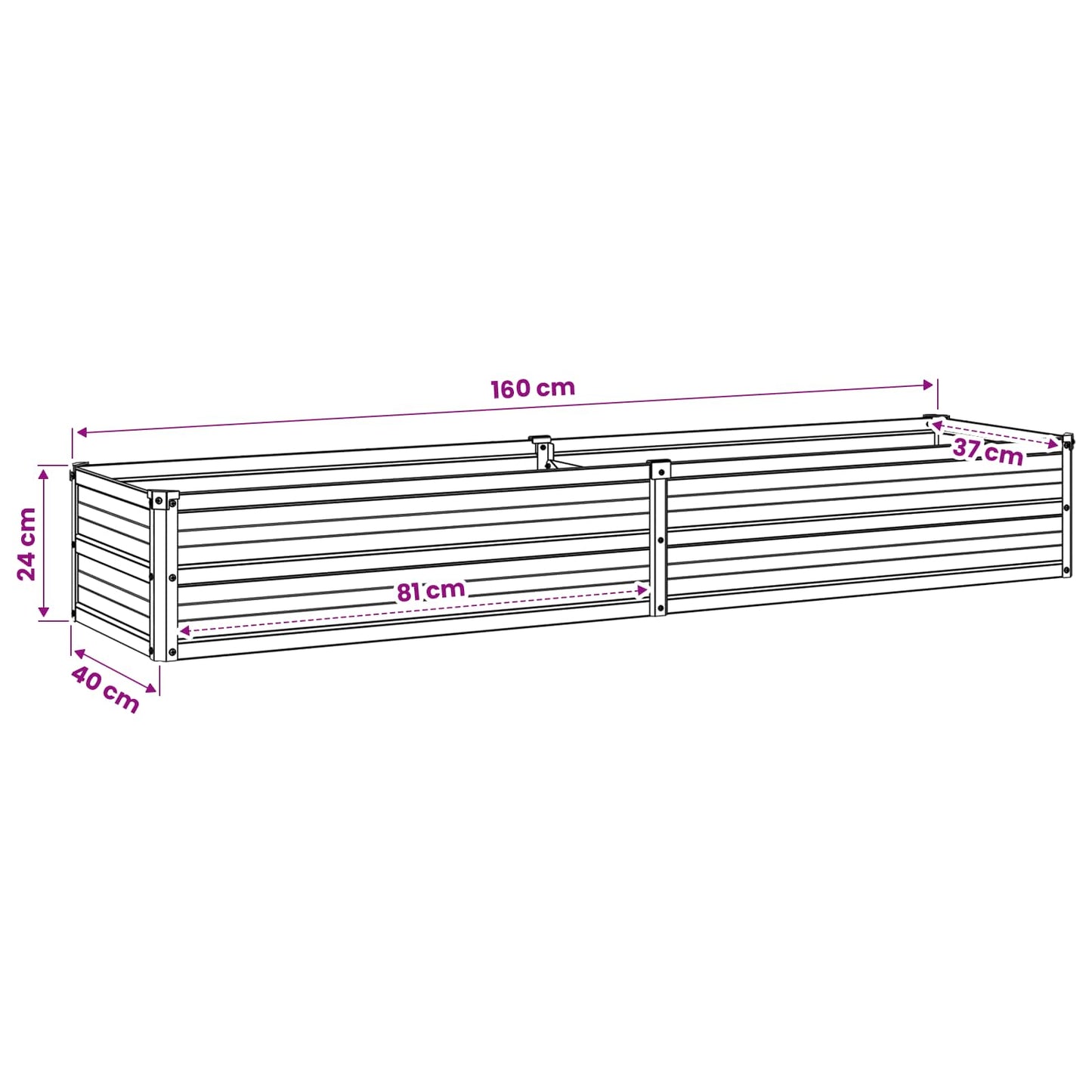 Raised Garden Bed Black 160 x 40 x 24 cm cold-rolled steel