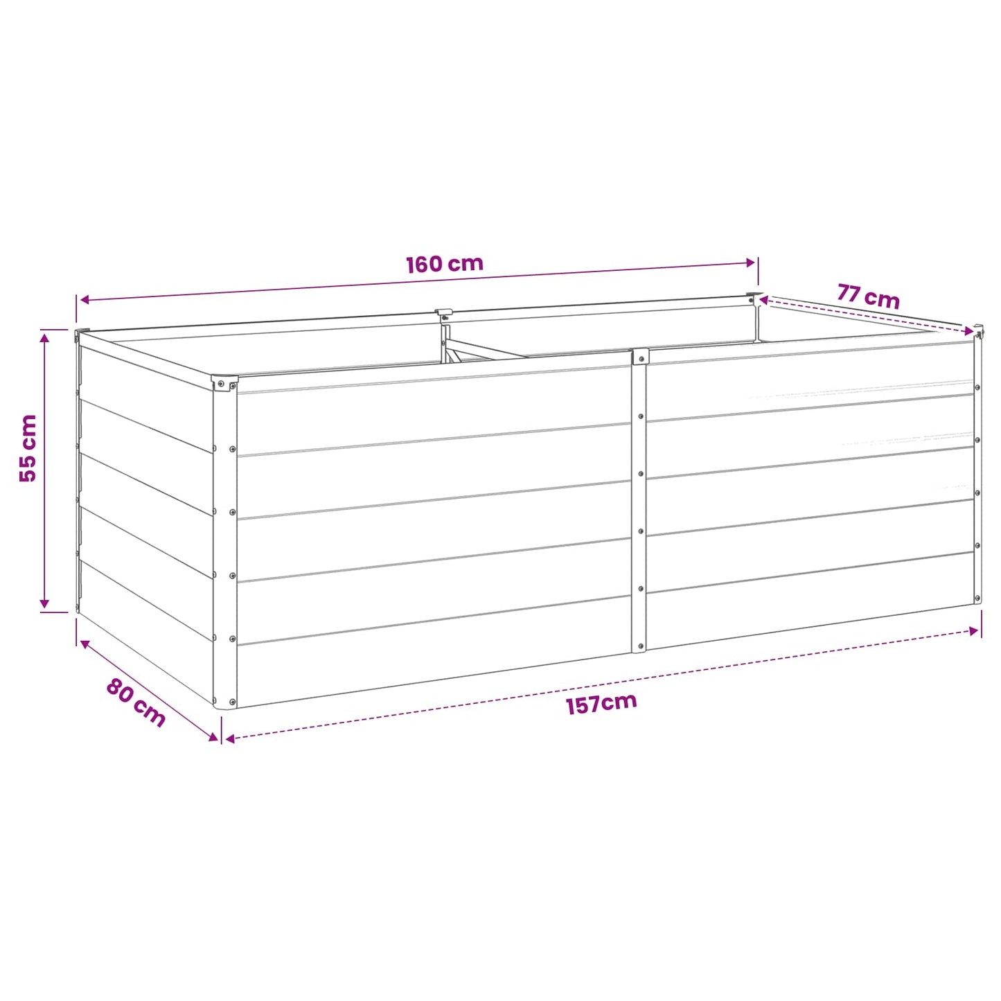 Raised Garden Bed Wood Brown 160 x 80 x 55 cm cold-rolled steel
