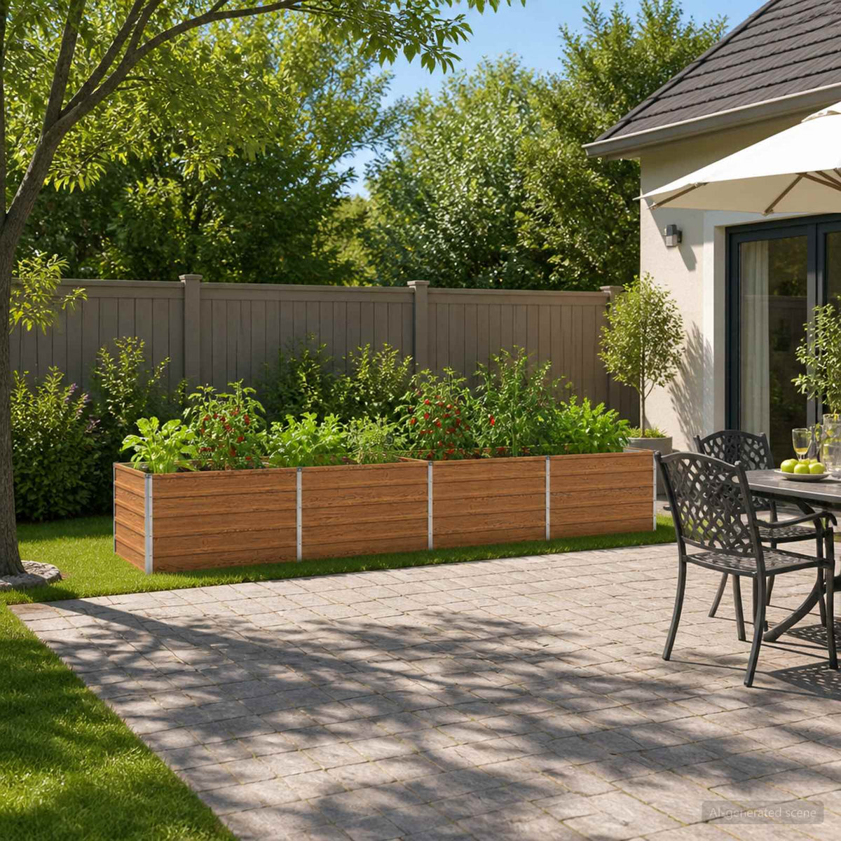 Raised Garden Bed Wood Brown 320 x 80 x 55 cm cold-rolled steel