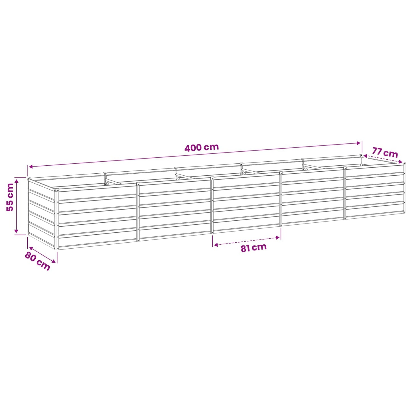 Raised Garden Bed Black 400 x 80 x 55 cm cold-rolled steel