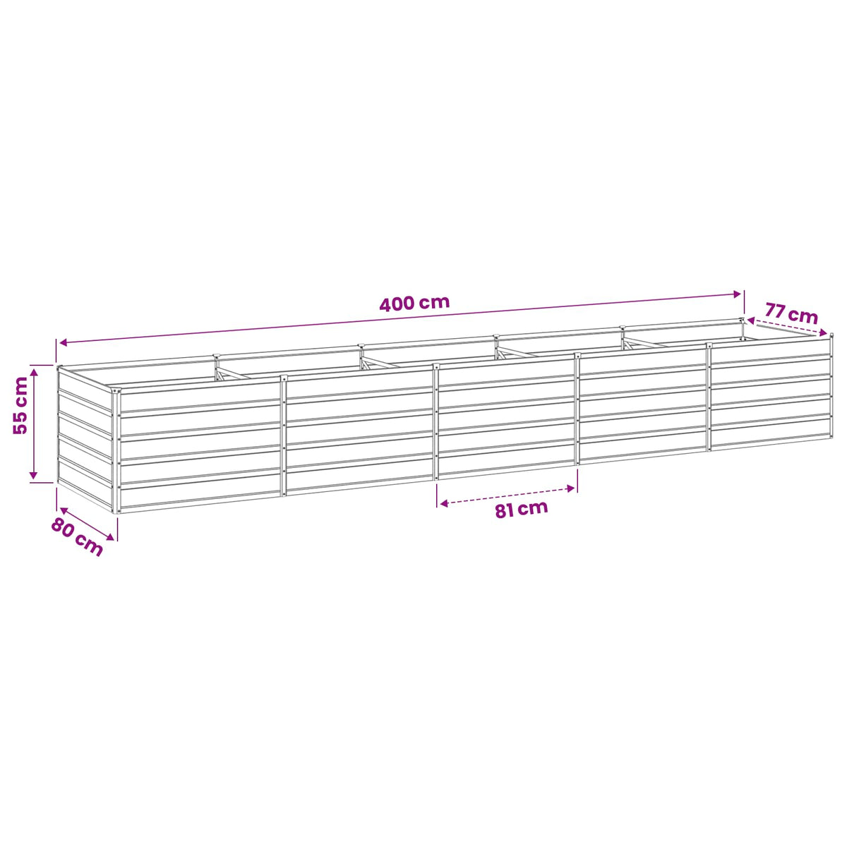 Raised Garden Bed Ivory 400 x 80 x 55 cm cold-rolled steel