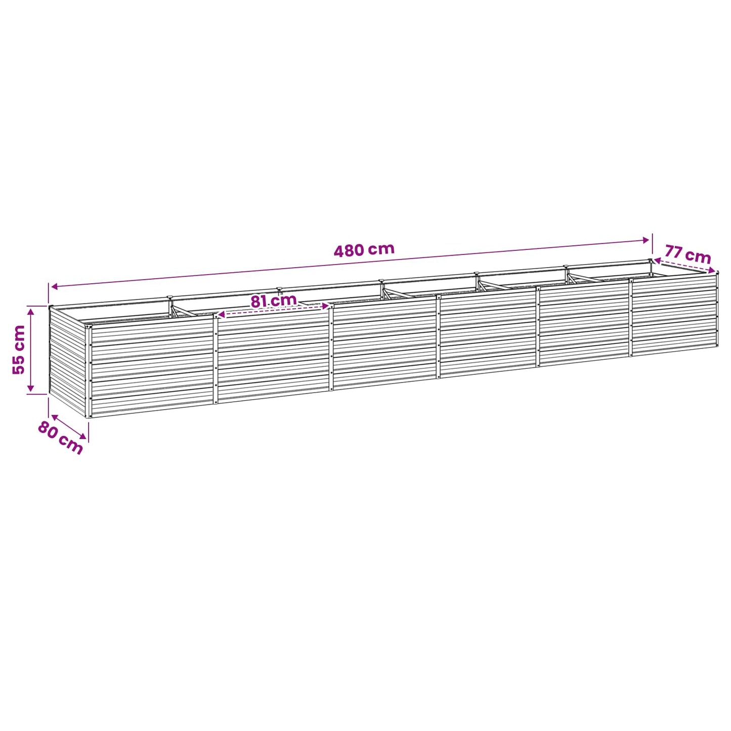 Raised Garden Bed Black 480 x 80 x 55 cm cold-rolled steel