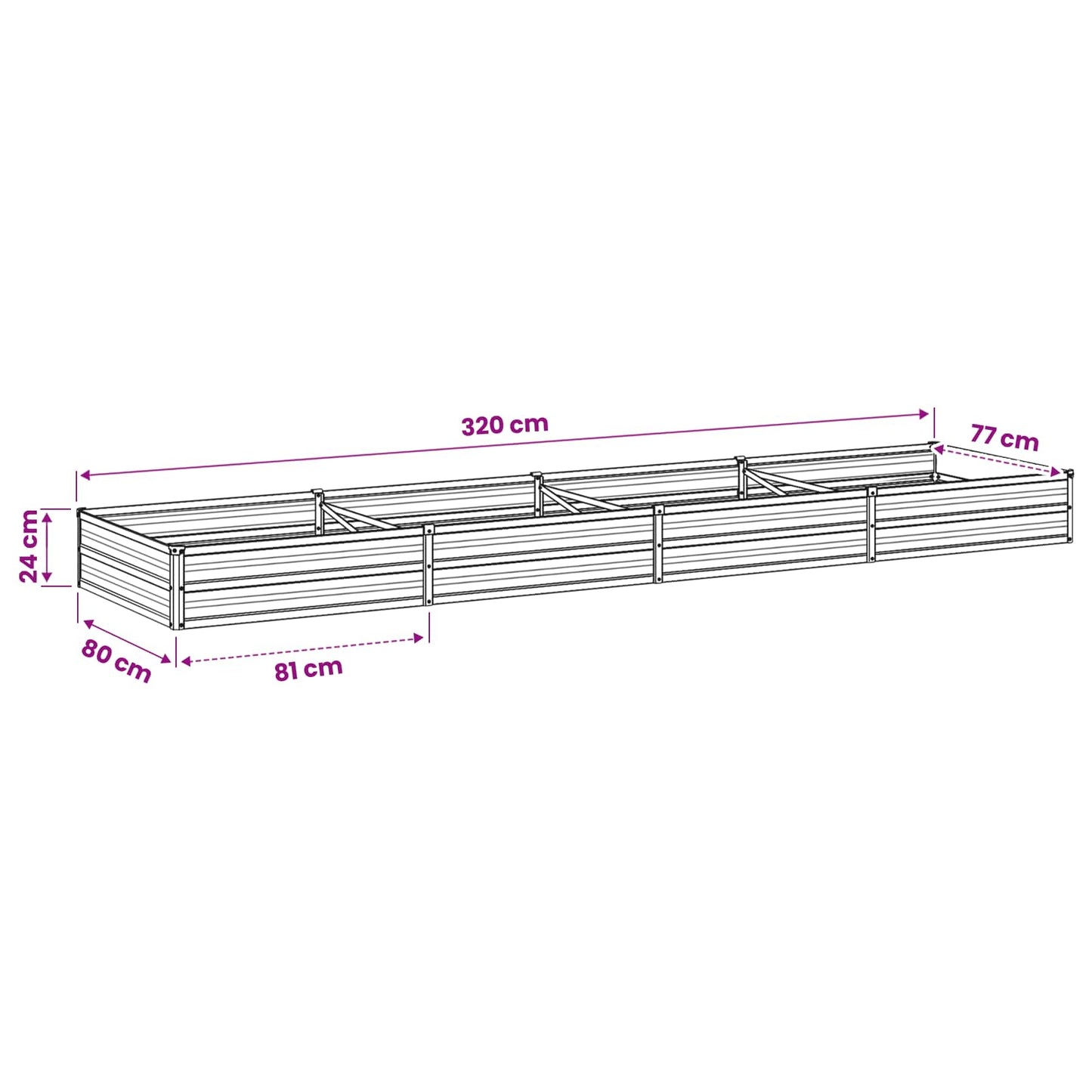 Raised Garden Bed Ivory 320 x 80 x 24 cm cold-rolled steel