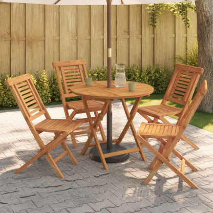 5 Piece Folding Garden Bistro Set Natural Solid Teak Wood