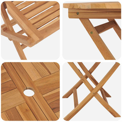 5 Piece Folding Garden Bistro Set Natural Solid Teak Wood