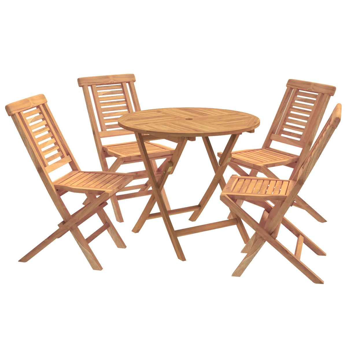 5 Piece Folding Garden Bistro Set Natural Solid Teak Wood