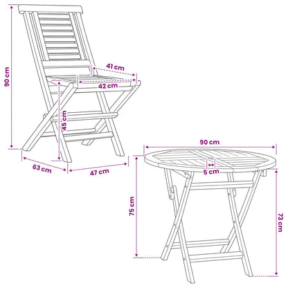 5 Piece Folding Garden Bistro Set Natural Solid Teak Wood