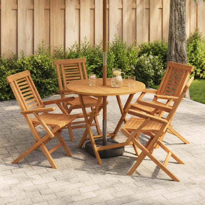 5 Piece Folding Garden Bistro Set Natural Solid Teak Wood